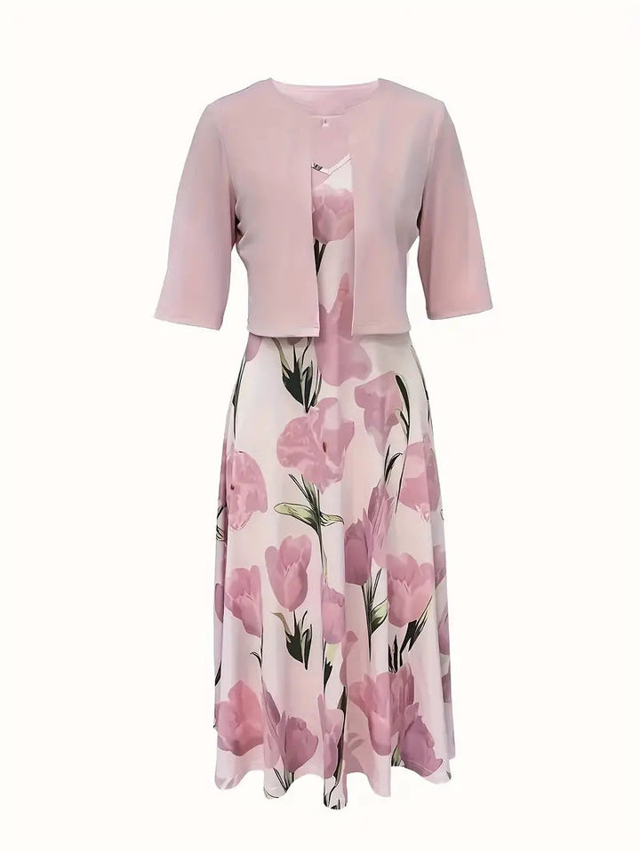 Abito midi rosa da donna con blazer coordinato