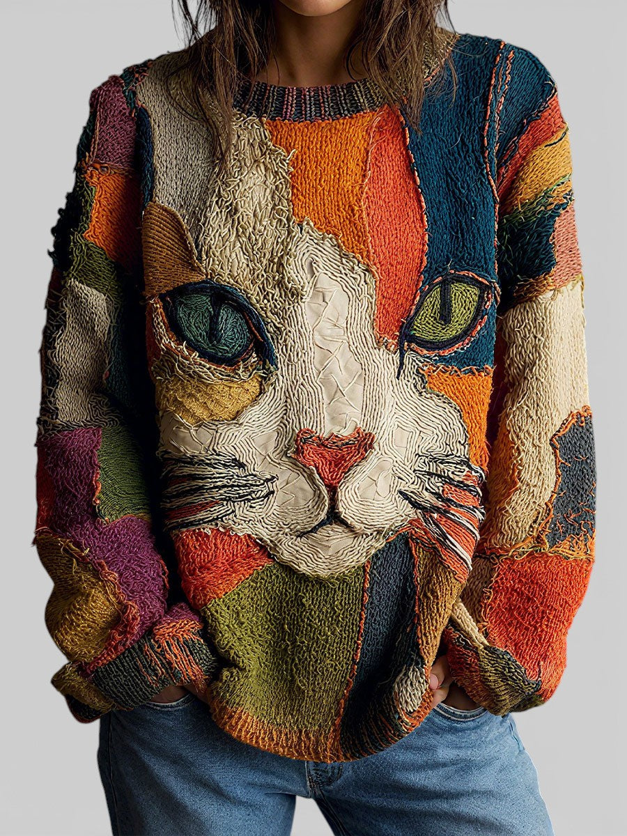 Women's Cat Pattern Patchwork Bohemian Top