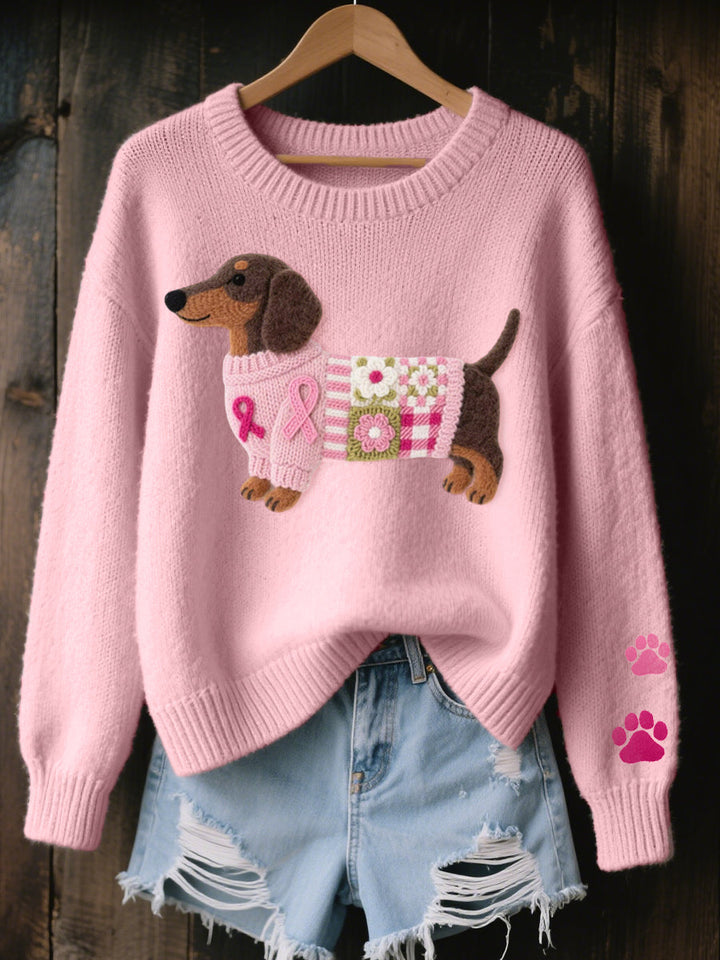Pull motif teckel femme patchwork tricot