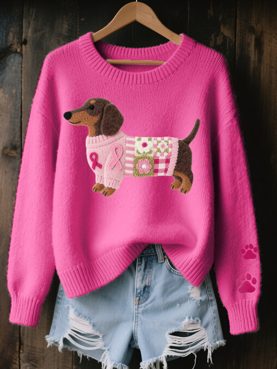 Pull motif teckel femme patchwork tricot