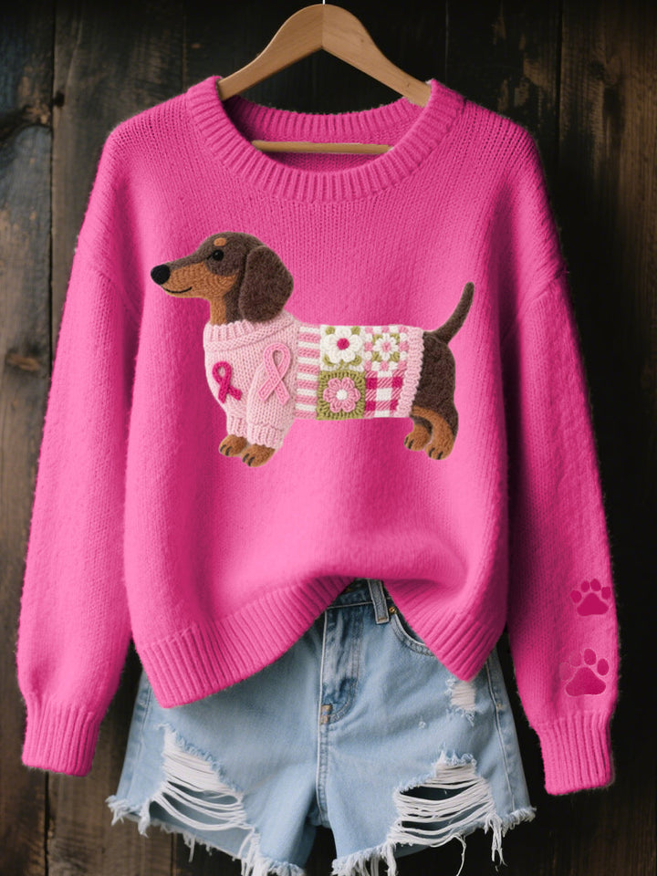 Pull motif teckel femme patchwork tricot