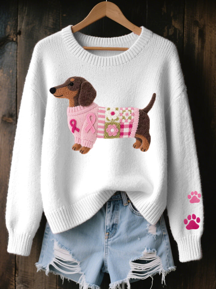 Pull motif teckel femme patchwork tricot