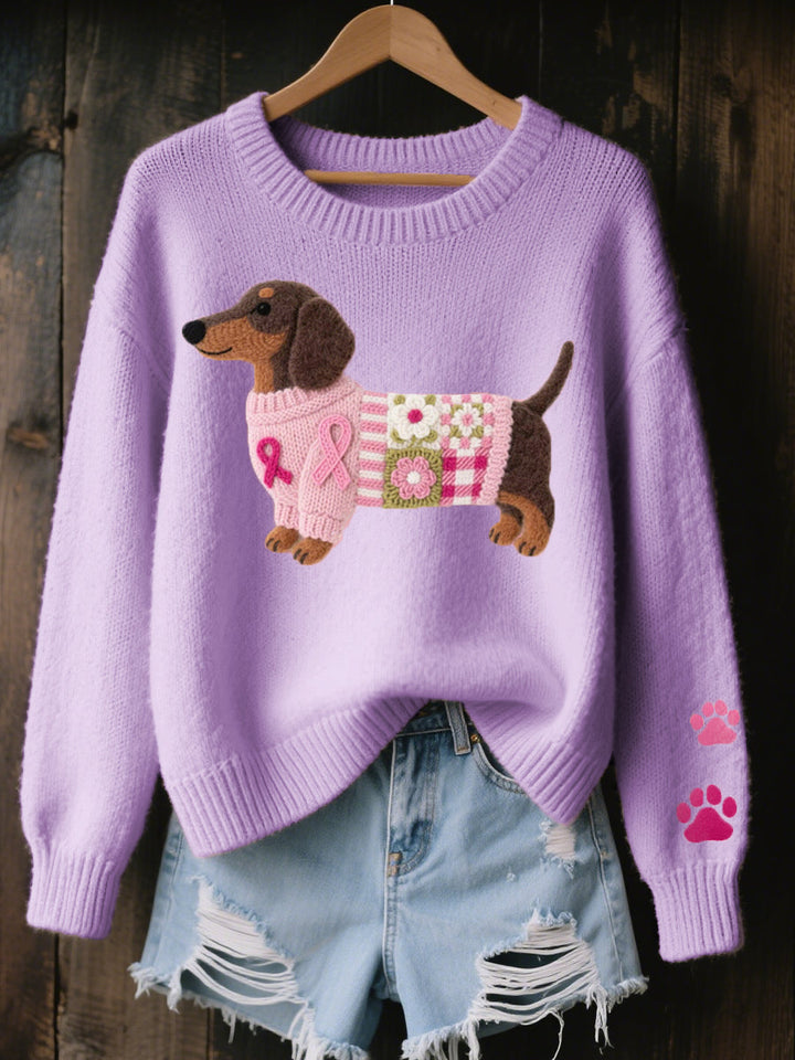 Pull motif teckel femme patchwork tricot