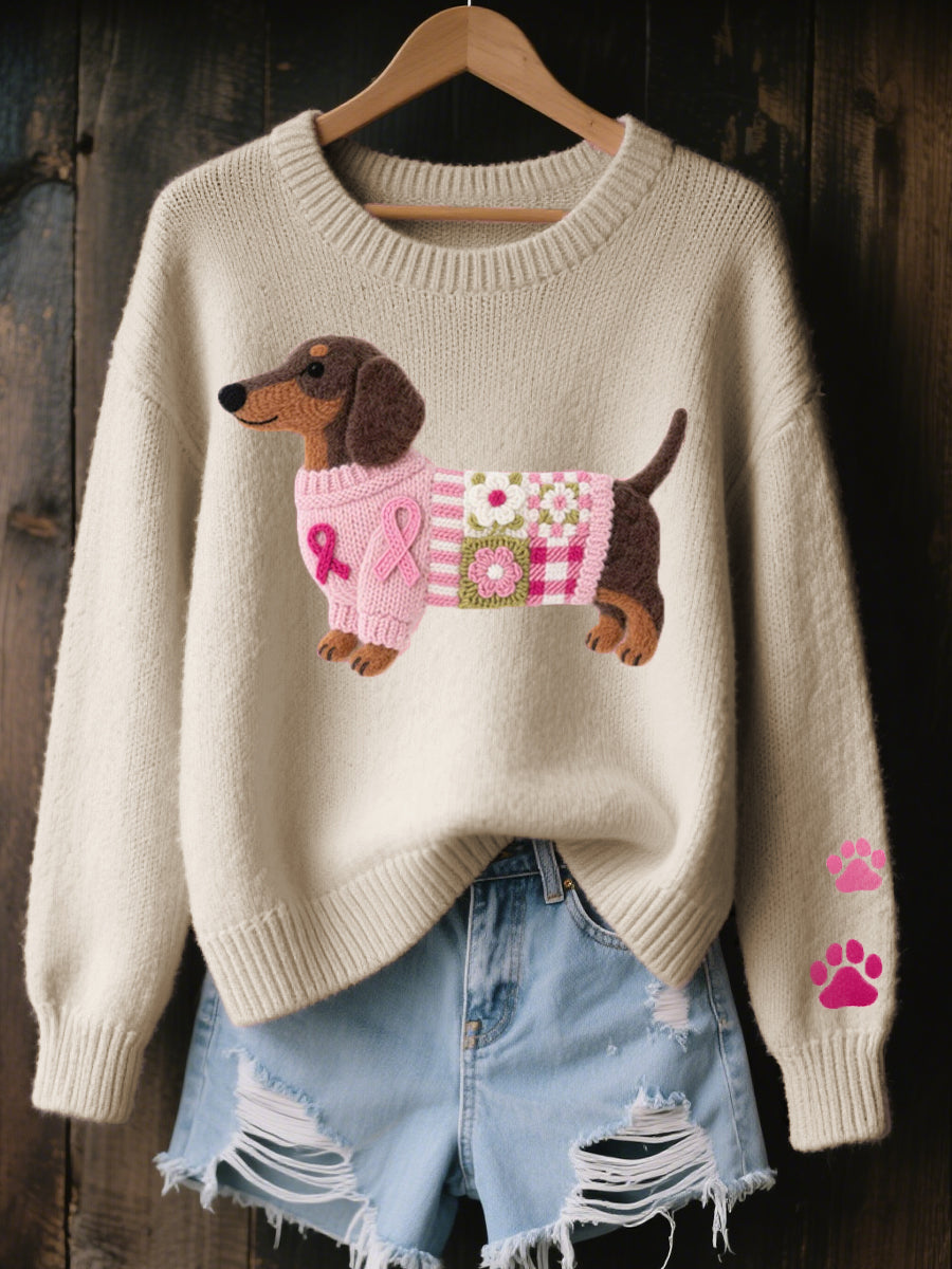 Pull motif teckel femme patchwork tricot