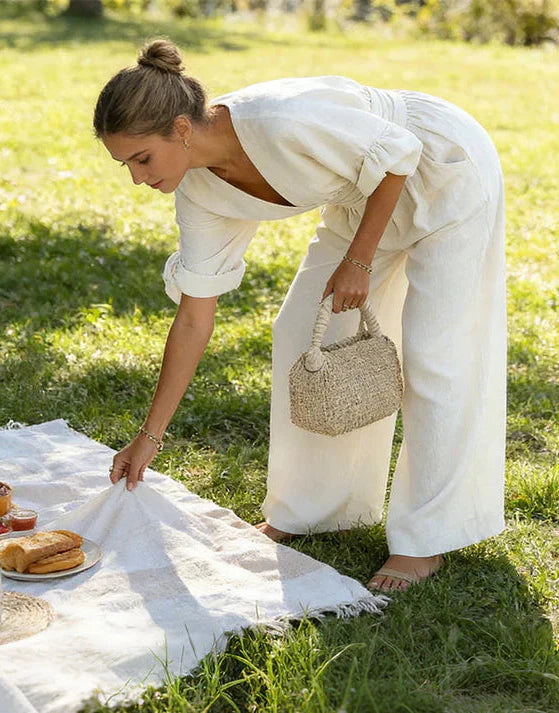 Combinaison Élégante pour Femmes à Col Croisé et Jambes Larges