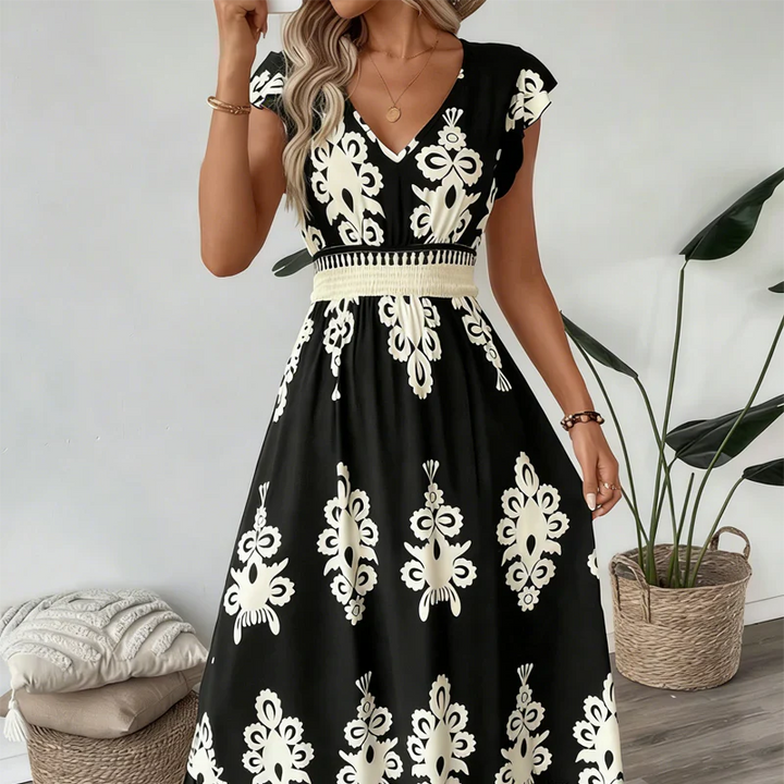 Robe Maxi Bohème pour Femmes à Motifs Brodés et Taille Cintrée
