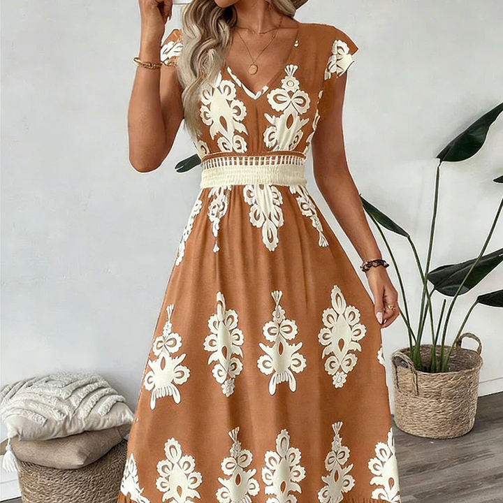 Robe Maxi Bohème pour Femmes à Motifs Brodés et Taille Cintrée