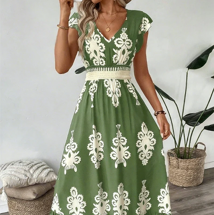 Robe Maxi Bohème pour Femmes à Motifs Brodés et Taille Cintrée