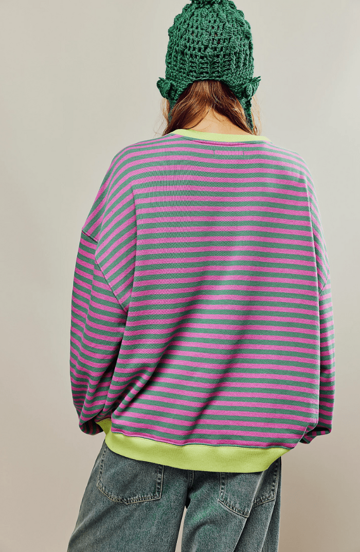 Pull Rayé Femme Oversize Décontracté à Manches Longues