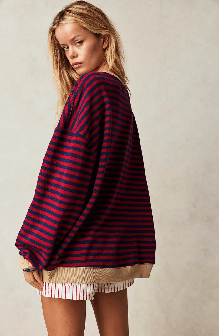 Pull Rayé Femme Oversize Décontracté à Manches Longues
