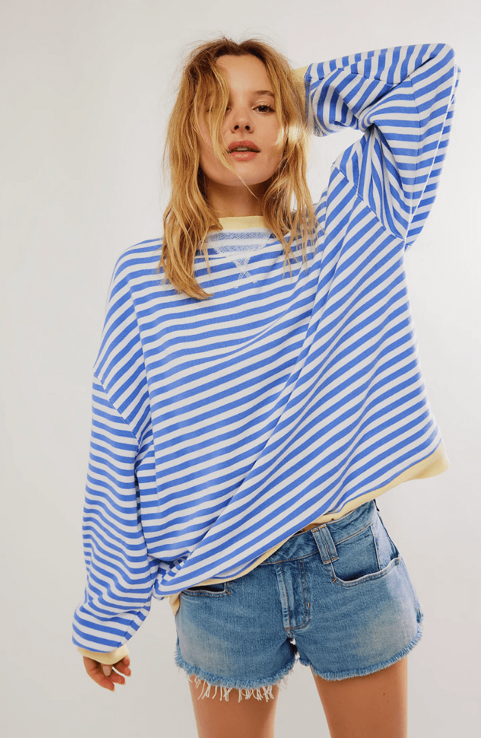 Pull Rayé Femme Oversize Décontracté à Manches Longues