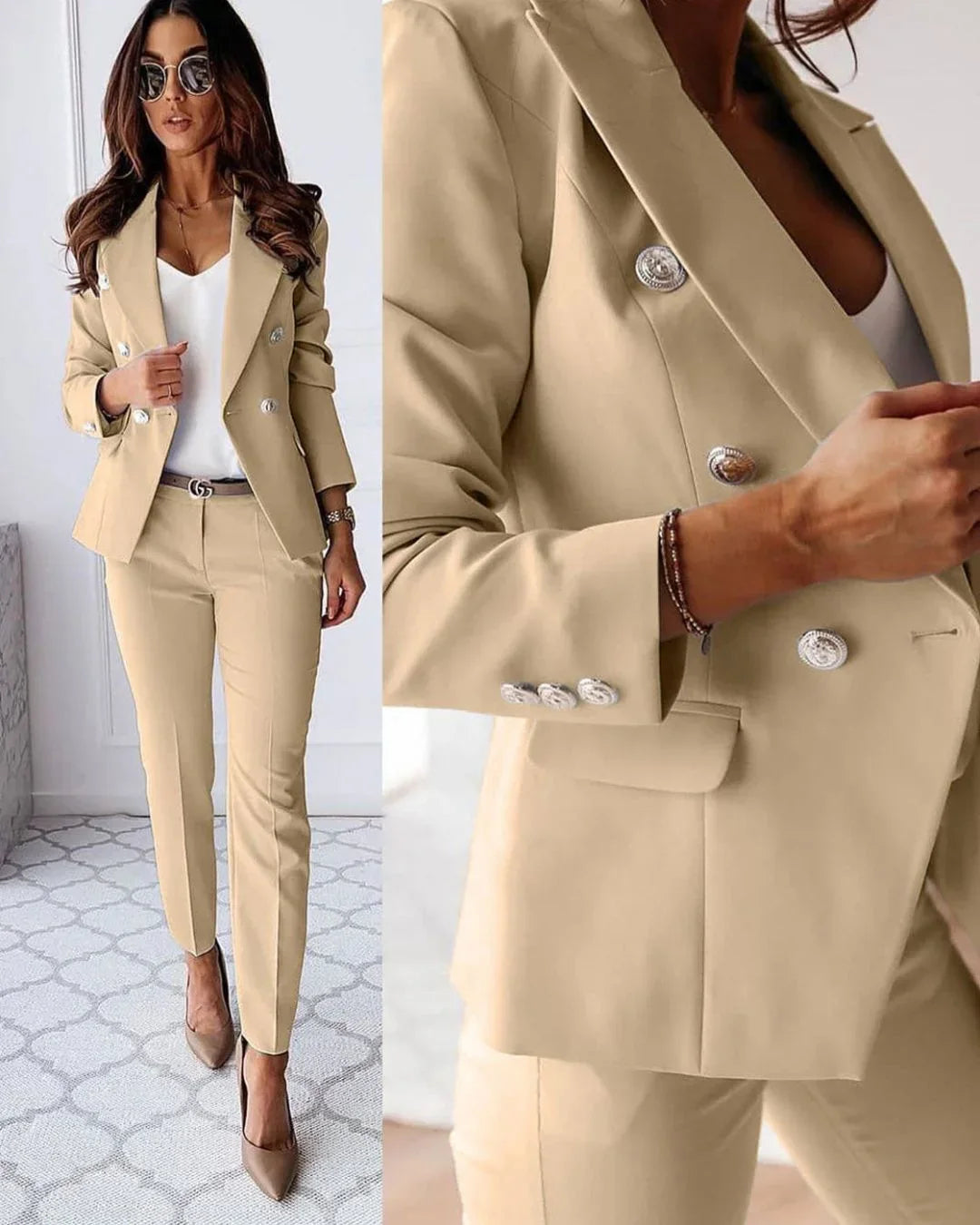 Costume Femme Tailleur Double Boutonnage avec Coupe Ajustée Moderne