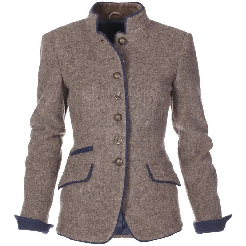 Blazer aderente con collo alla coreana e bottoni per donna