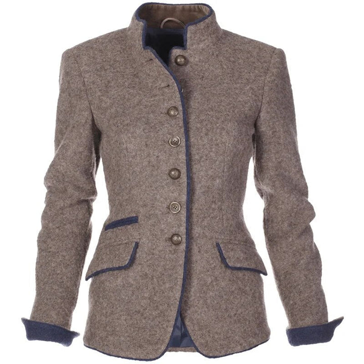 Blazer aderente con collo alla coreana e bottoni per donna