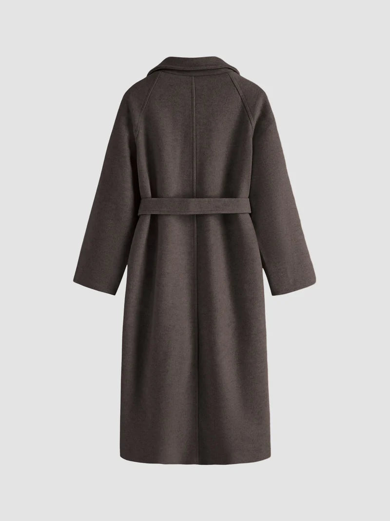 Manteau Long Femme Ceinturé à Revers Élégant