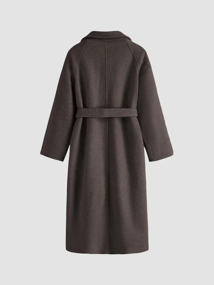 Manteau Long Femme Ceinturé à Revers Élégant
