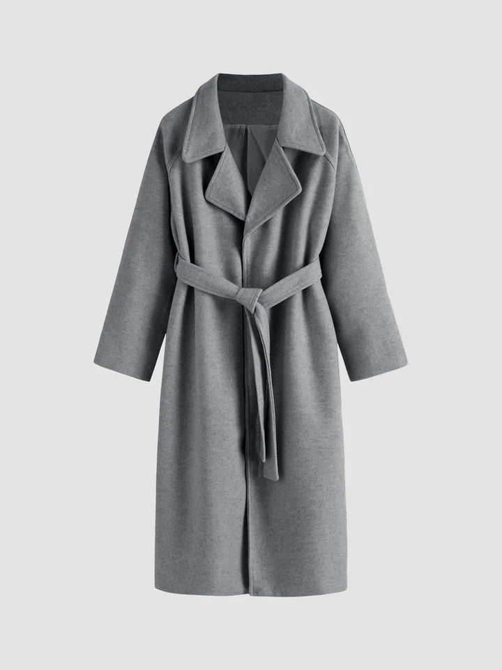Manteau Long Femme Ceinturé à Revers Élégant
