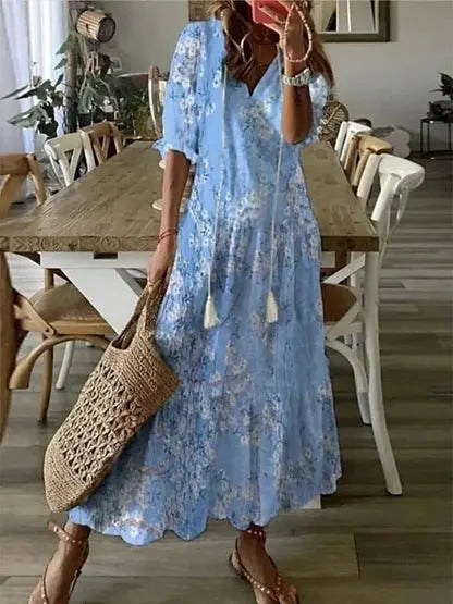 Robe bohème fluide manches lanterne femme