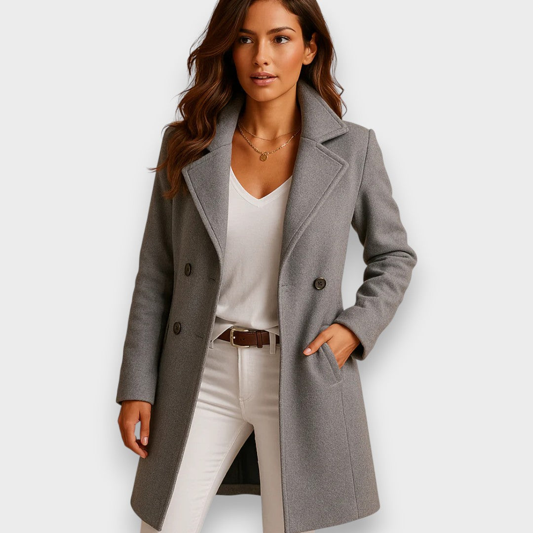 Manteau pour femme à col cranté fermeture boutonnée