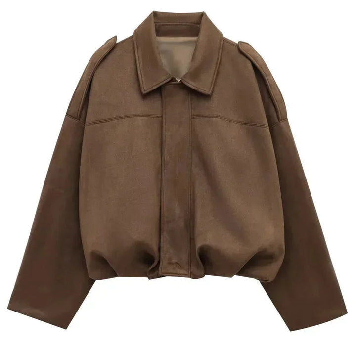 Krátká oversize bunda s efektem semiše pro ženy