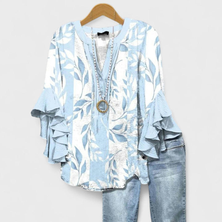 Women's Floral Print Blouse with Ruffled Sleeves