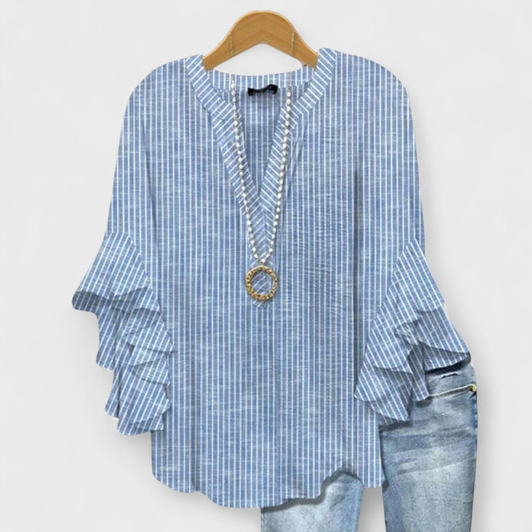 Women's Floral Print Blouse with Ruffled Sleeves