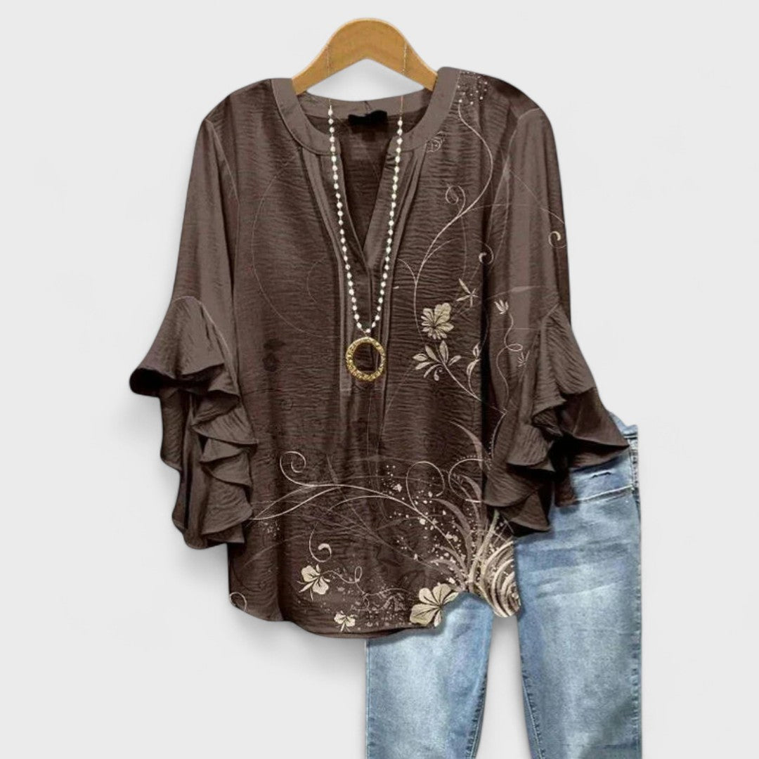 Women's Floral Print Blouse with Ruffled Sleeves