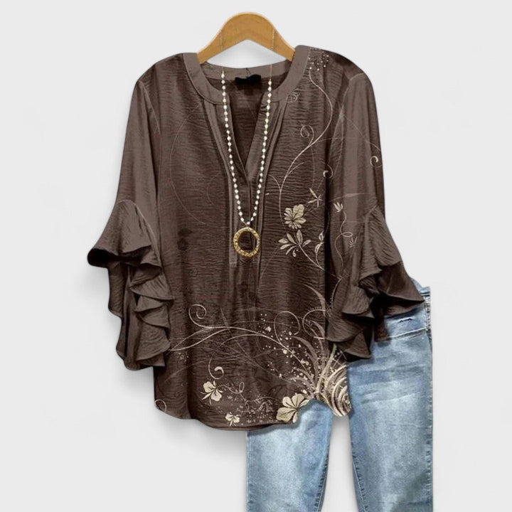 Women's Floral Print Blouse with Ruffled Sleeves