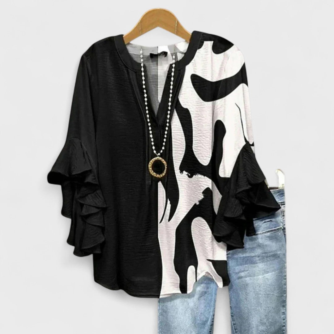 Women's Floral Print Blouse with Ruffled Sleeves