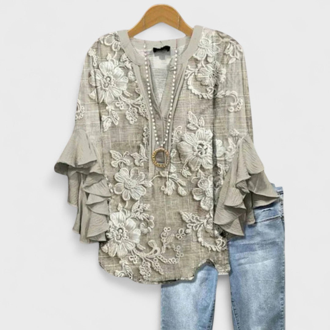 Women's Floral Print Blouse with Ruffled Sleeves