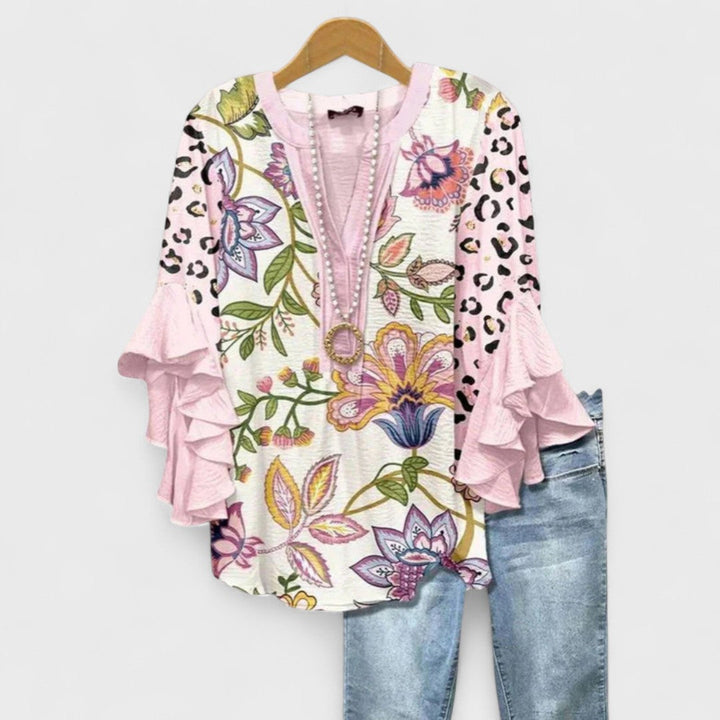 Women's Floral Print Blouse with Ruffled Sleeves