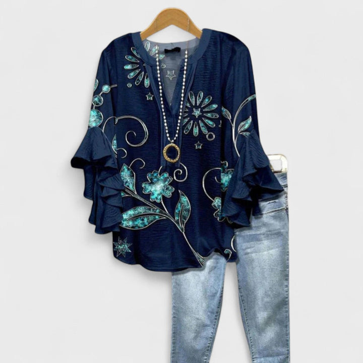 Women's Floral Print Blouse with Ruffled Sleeves