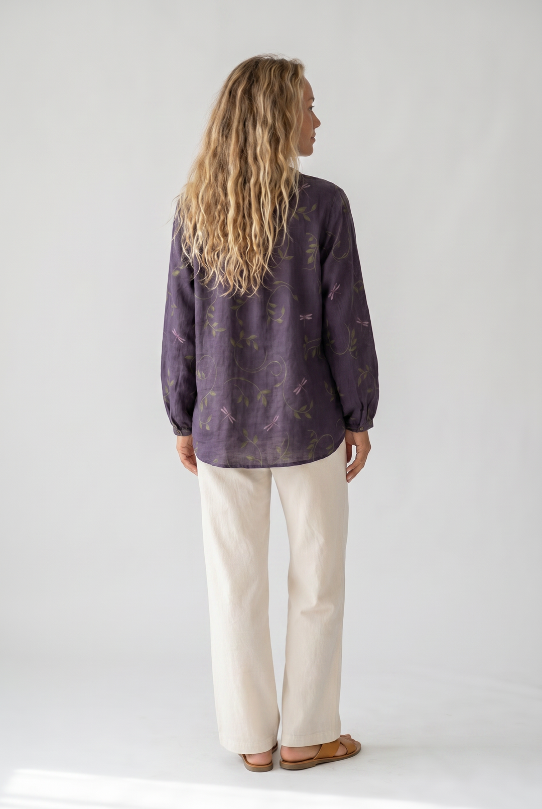 Blouse imprimée col V manches longues femme
