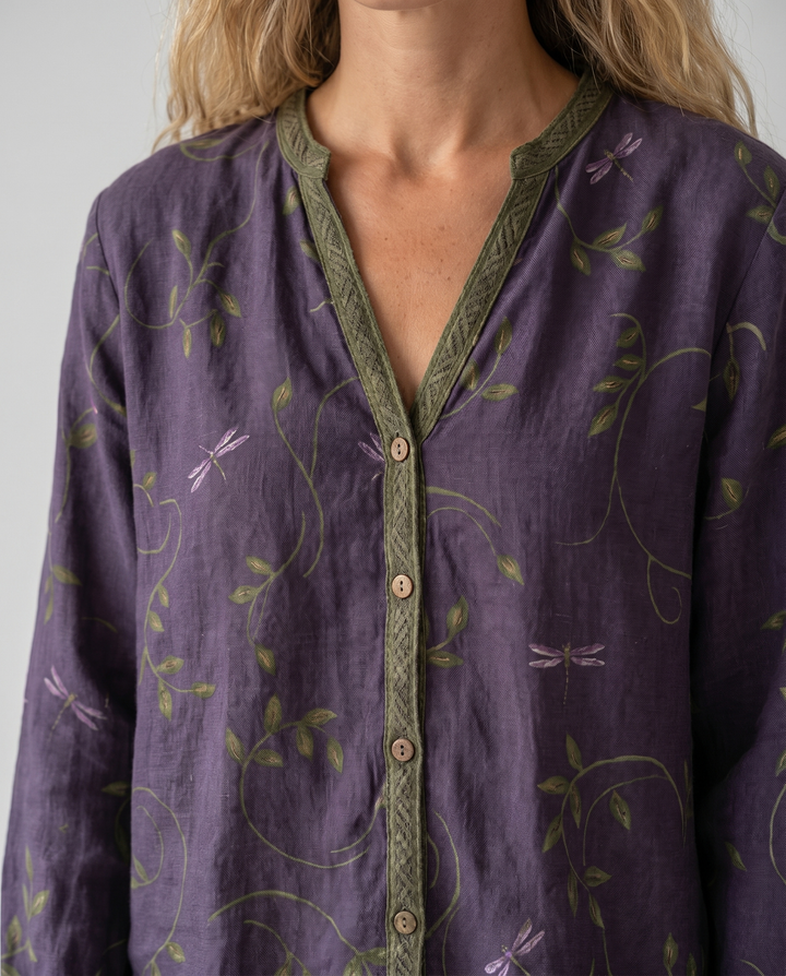 Blouse imprimée col V manches longues femme