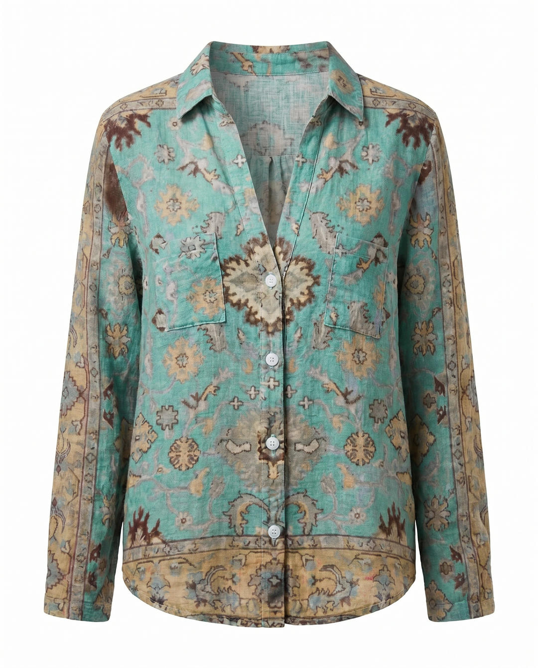 Blouse imprimée col V manches longues femme