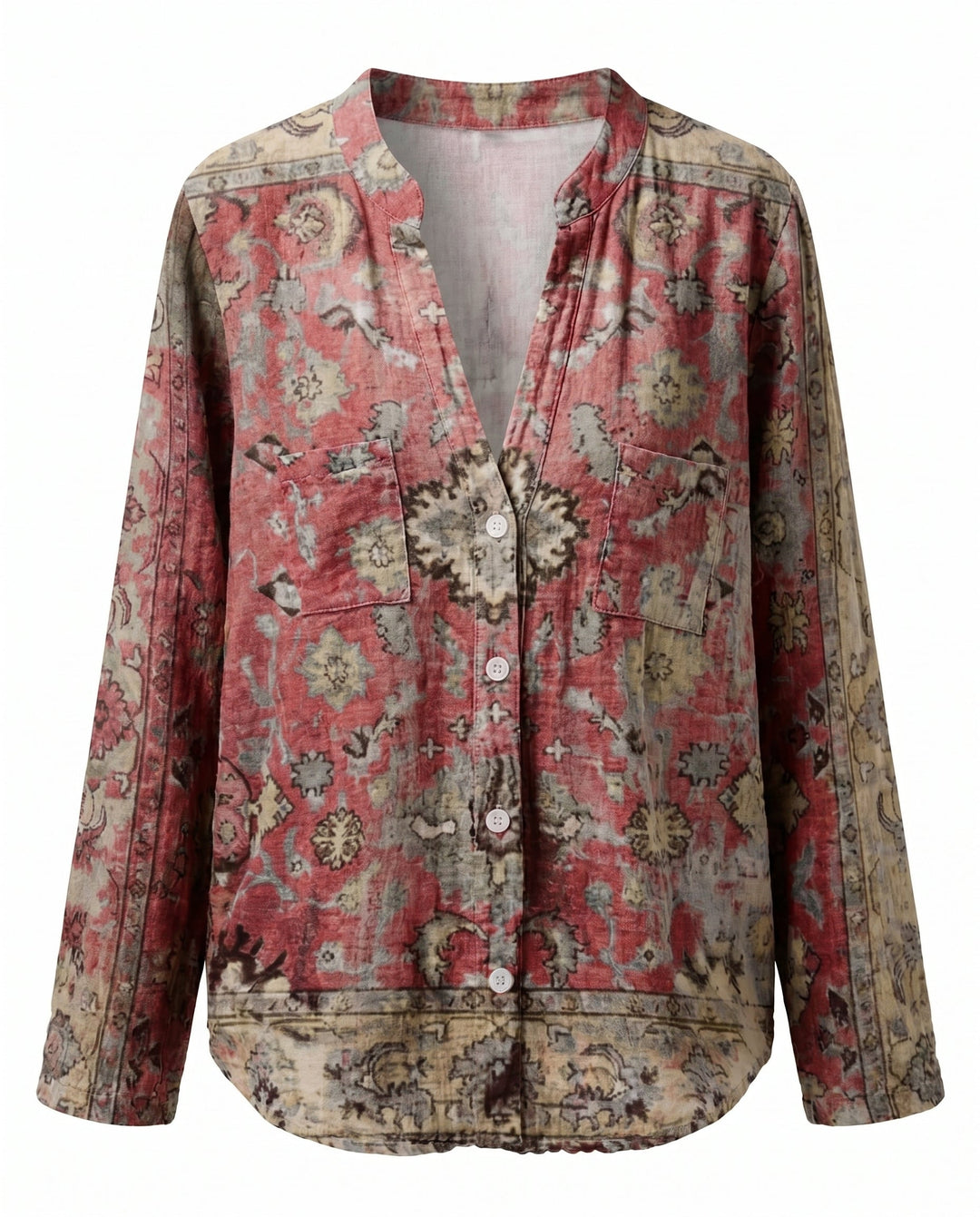Blouse imprimée col V manches longues femme