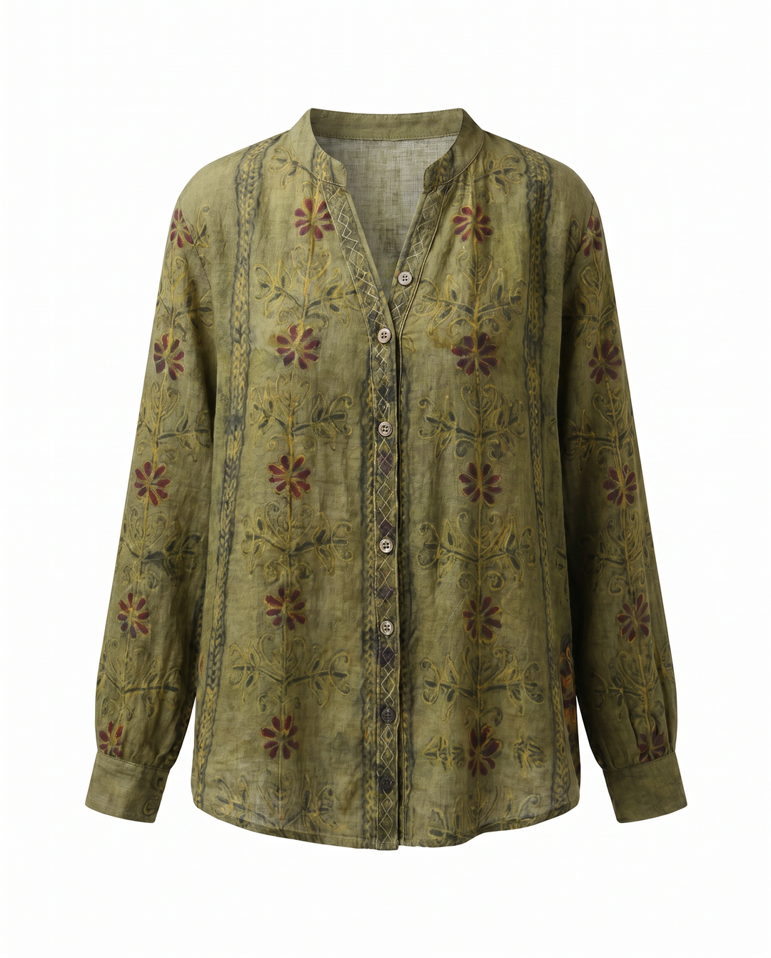 Blouse imprimée col V manches longues femme