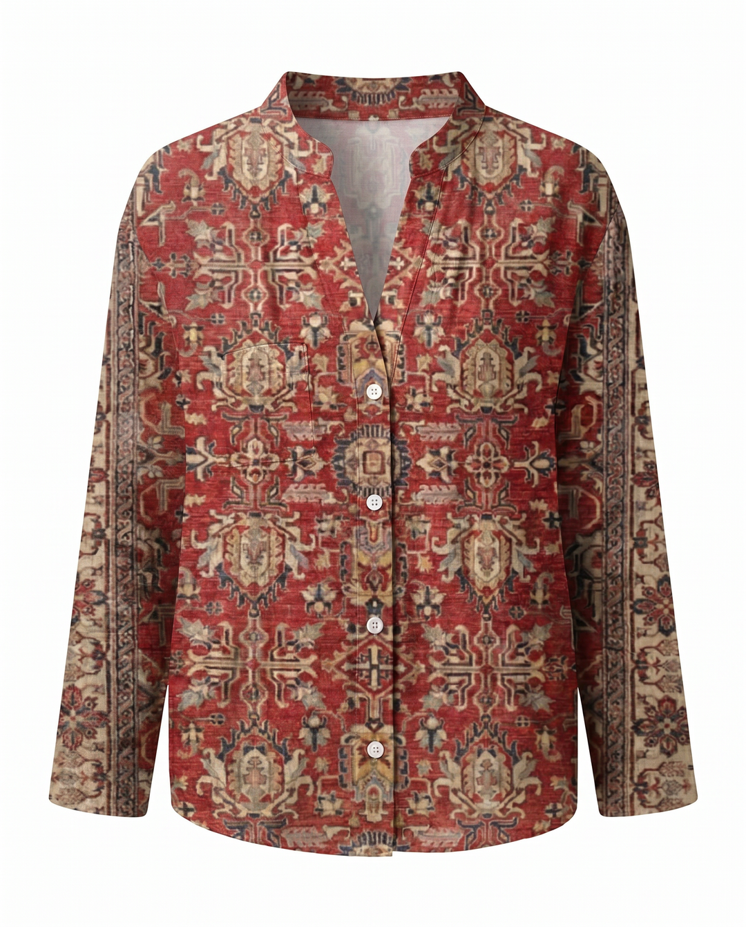 Blouse imprimée col V manches longues femme