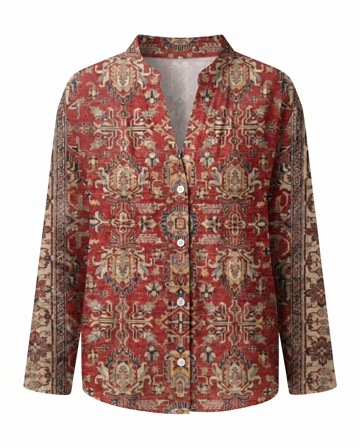 Blouse imprimée col V manches longues femme