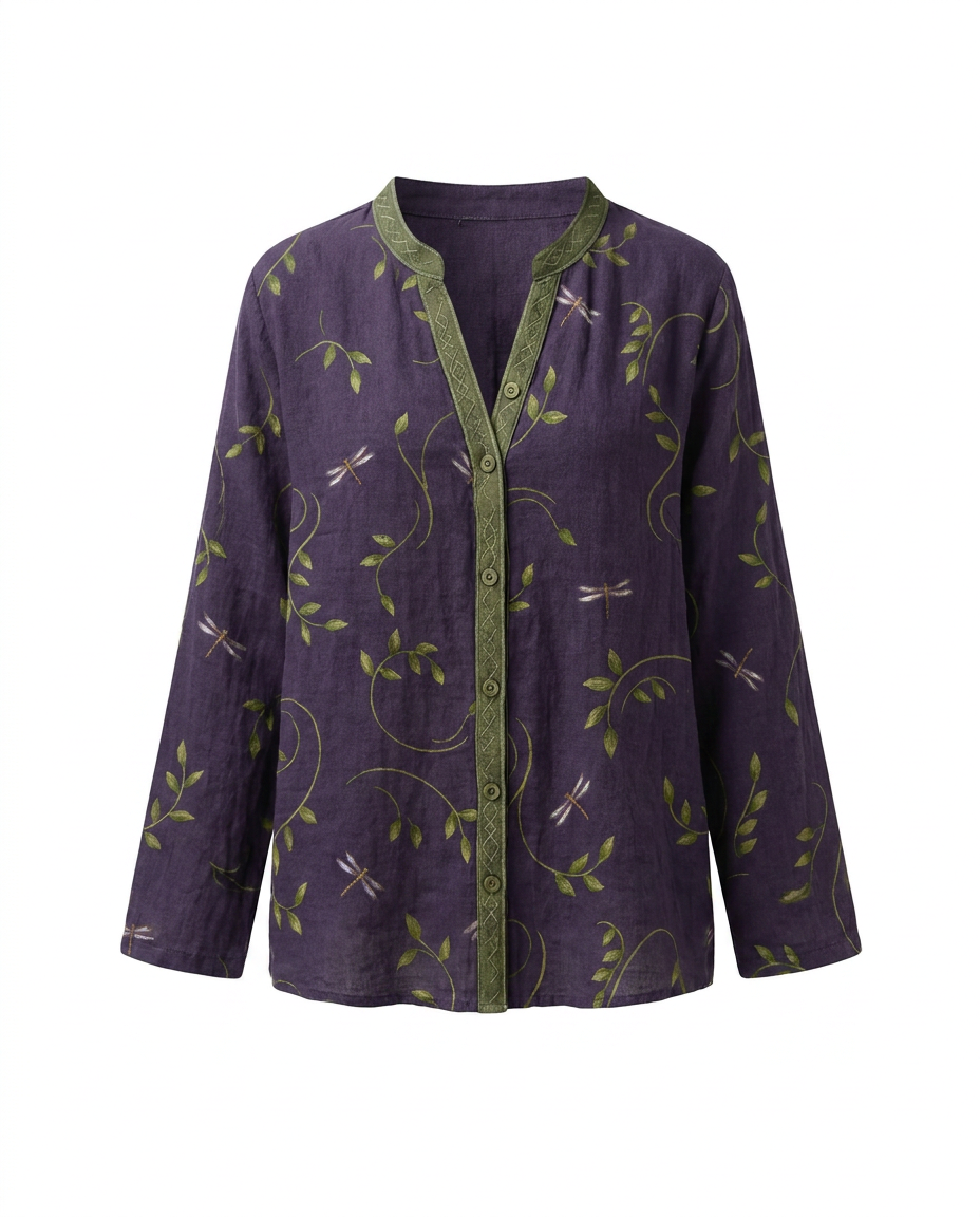 Blouse imprimée col V manches longues femme