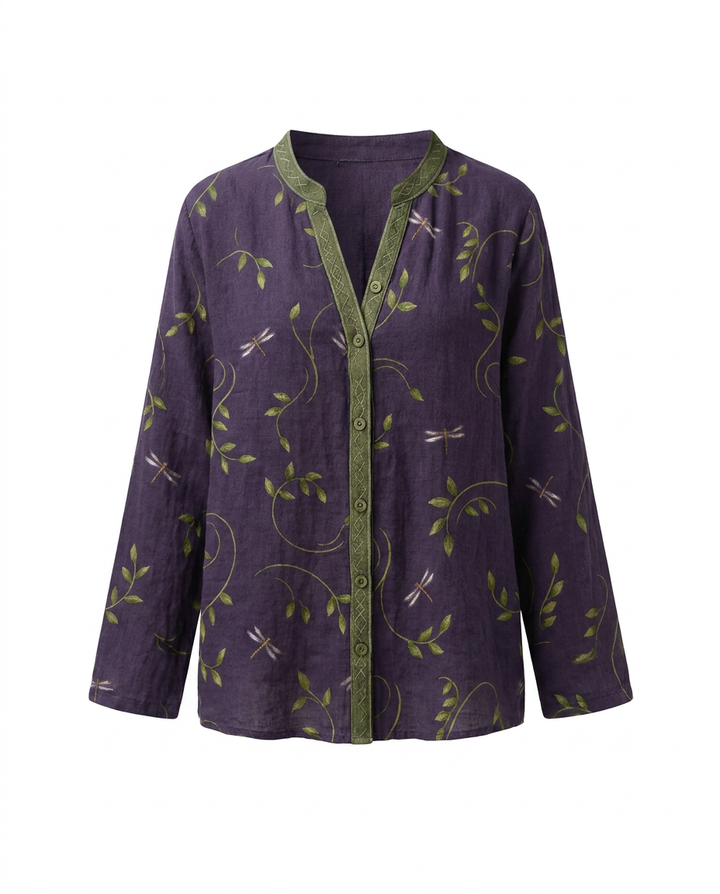 Blouse imprimée col V manches longues femme