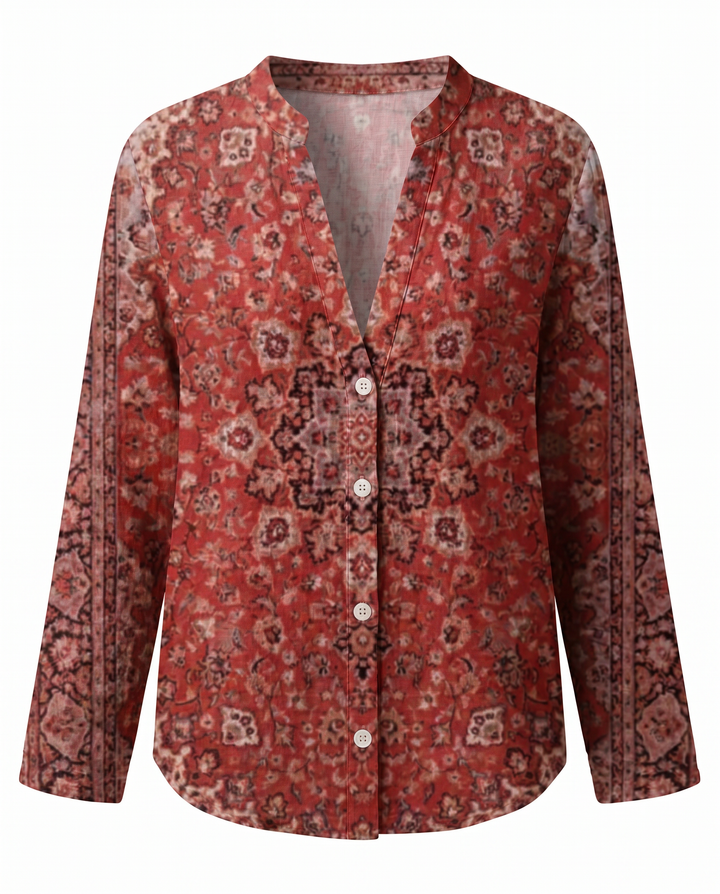 Blouse imprimée col V manches longues femme
