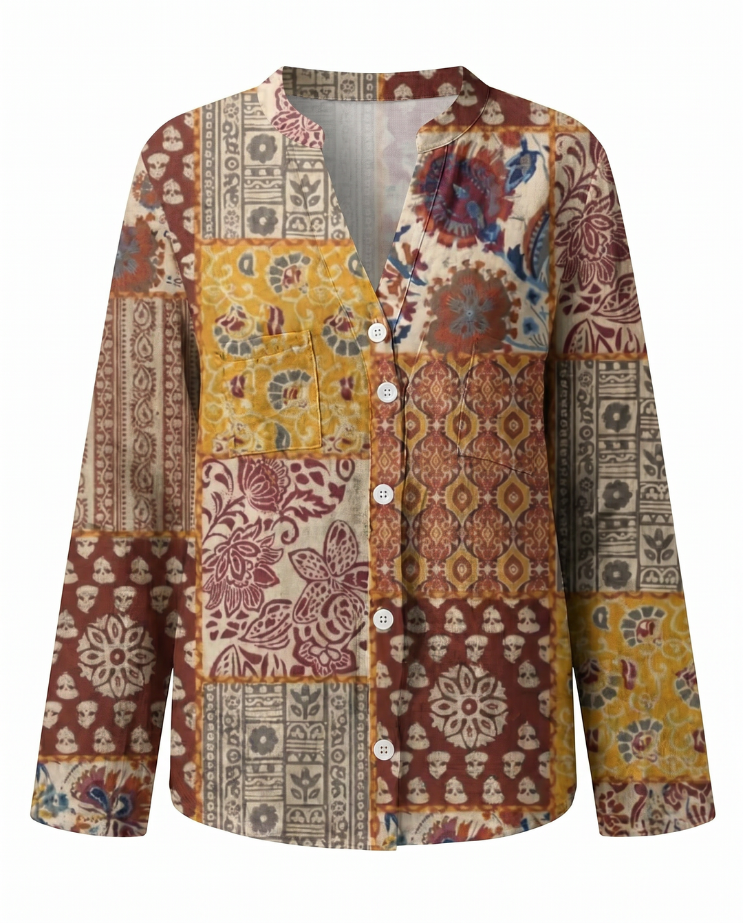 Blouse imprimée col V manches longues femme
