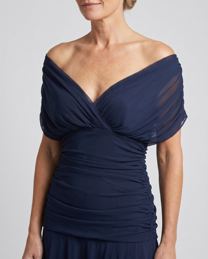 Abito lungo drappeggiato con scollo a V da donna