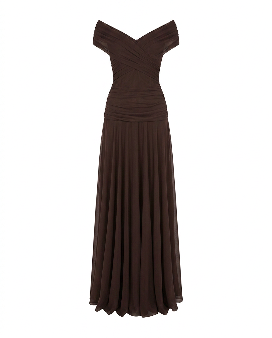 Abito lungo drappeggiato con scollo a V da donna