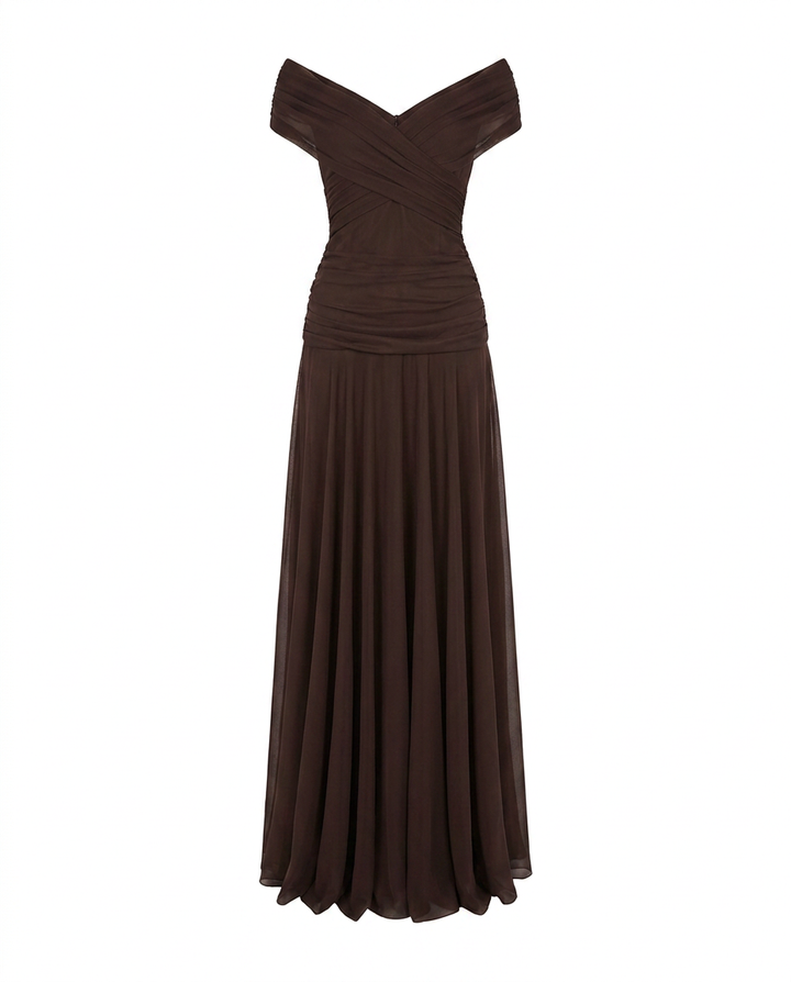 Abito lungo drappeggiato con scollo a V da donna
