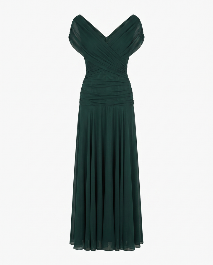 Abito lungo drappeggiato con scollo a V da donna