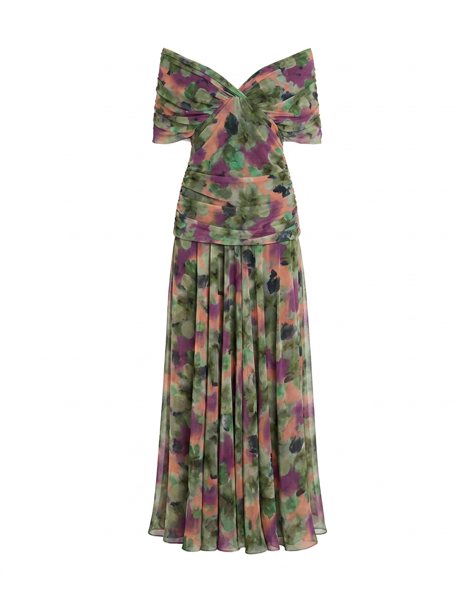 Abito lungo drappeggiato con scollo a V da donna