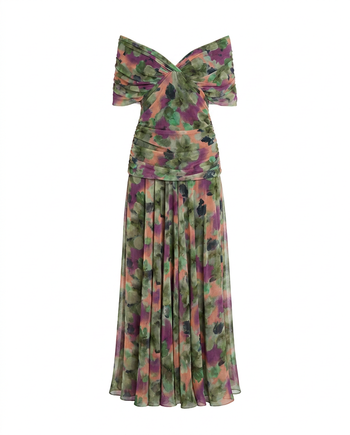 Abito lungo drappeggiato con scollo a V da donna