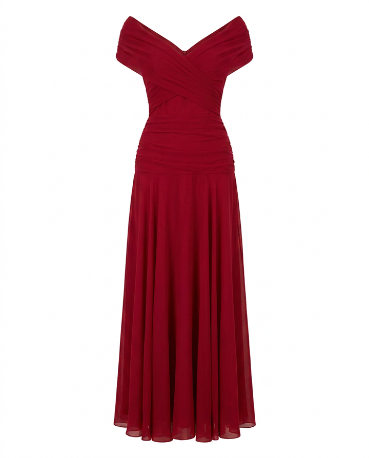 Abito lungo drappeggiato con scollo a V da donna